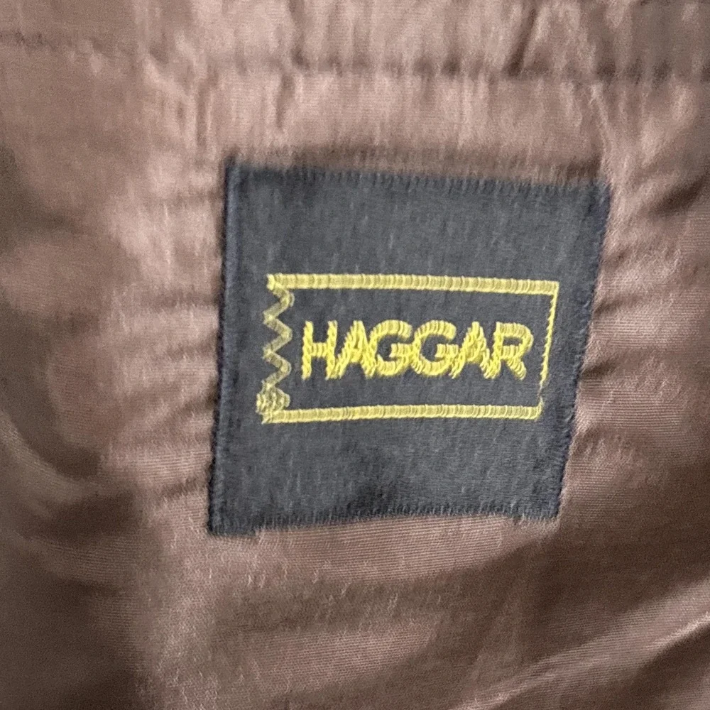 Vintage Haggar Suit 44L Blazer‎ 34x32 Pants Brown Polyester Disco 70s 80s USA